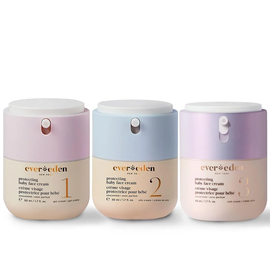 Evereden Protecting Baby Face Cream Series - No.1 Gel, No.2 Silk and No.3 Rich - Nourishing, Fragrance-Free Moisturizers for All Baby Skin Types & Climates