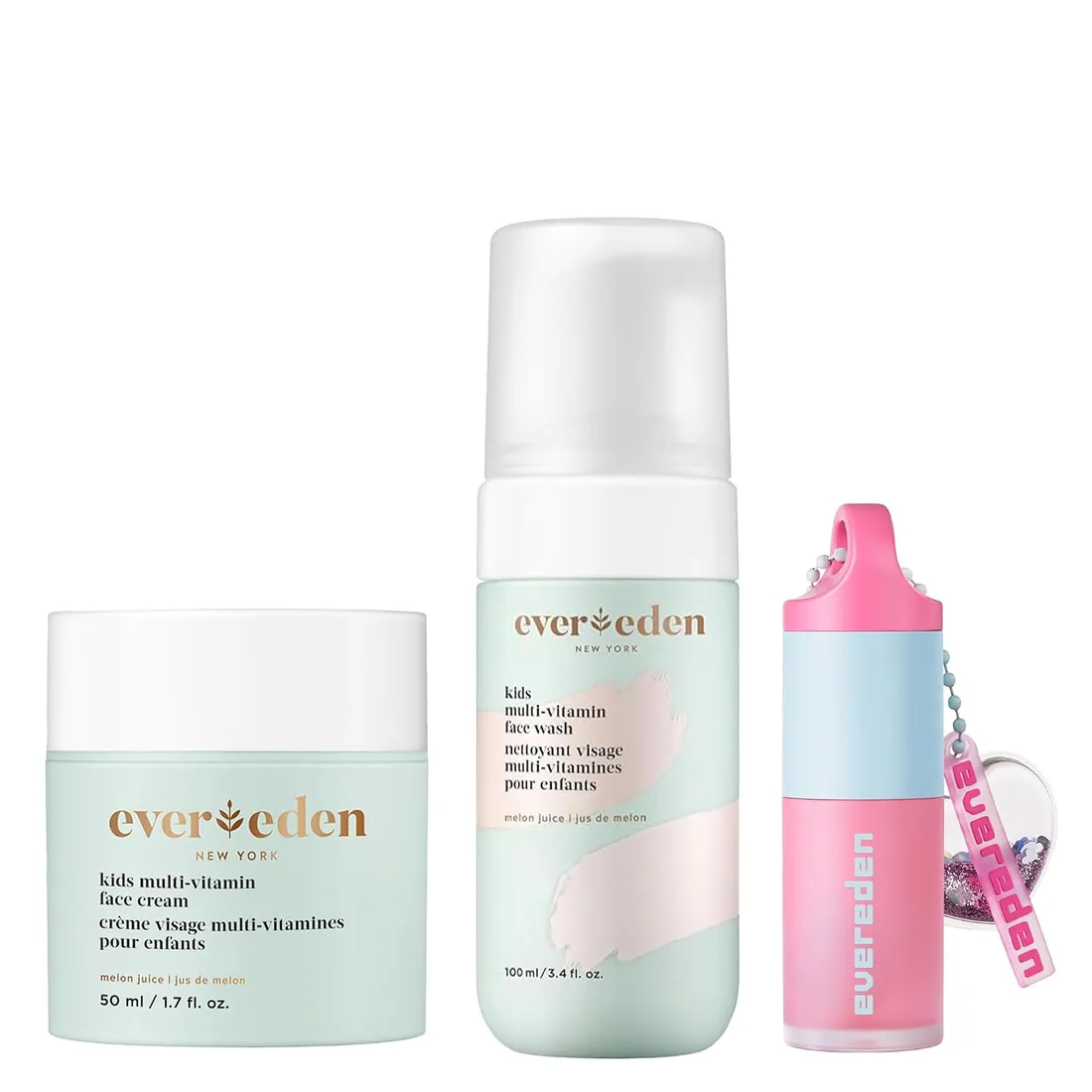 Evereden Kids Face Wash, Face Cream & Lip Oil Set, Vegan, Melon, Ages 3+
