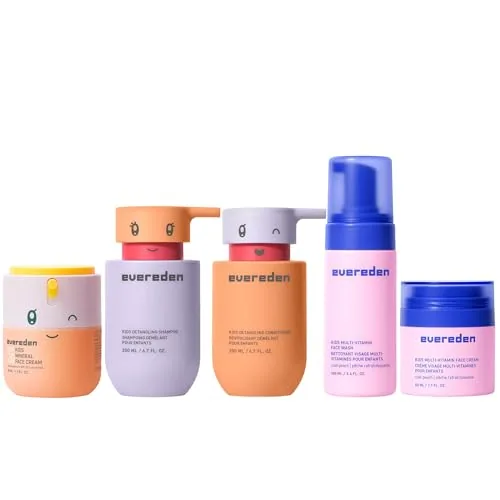 Evereden Kids Routine Bundle with SPF20 - Happy Detangling Shampoo and Conditioner, Face Wash, and Multi-Vitamin Face Cream