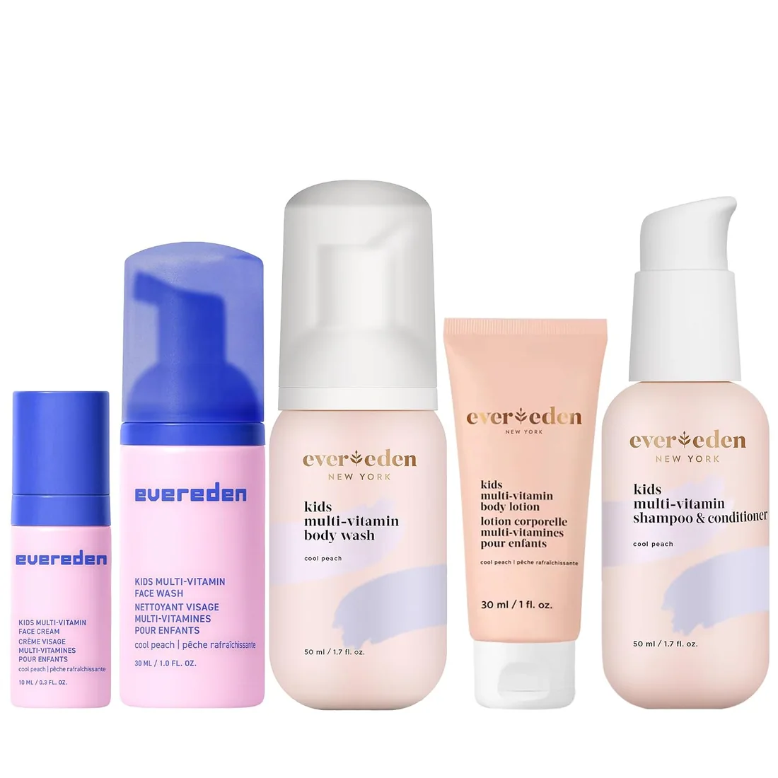 Evereden Kids Travel Set, 5-Piece, Skin, Body & Hair Care, TSA-Friendly