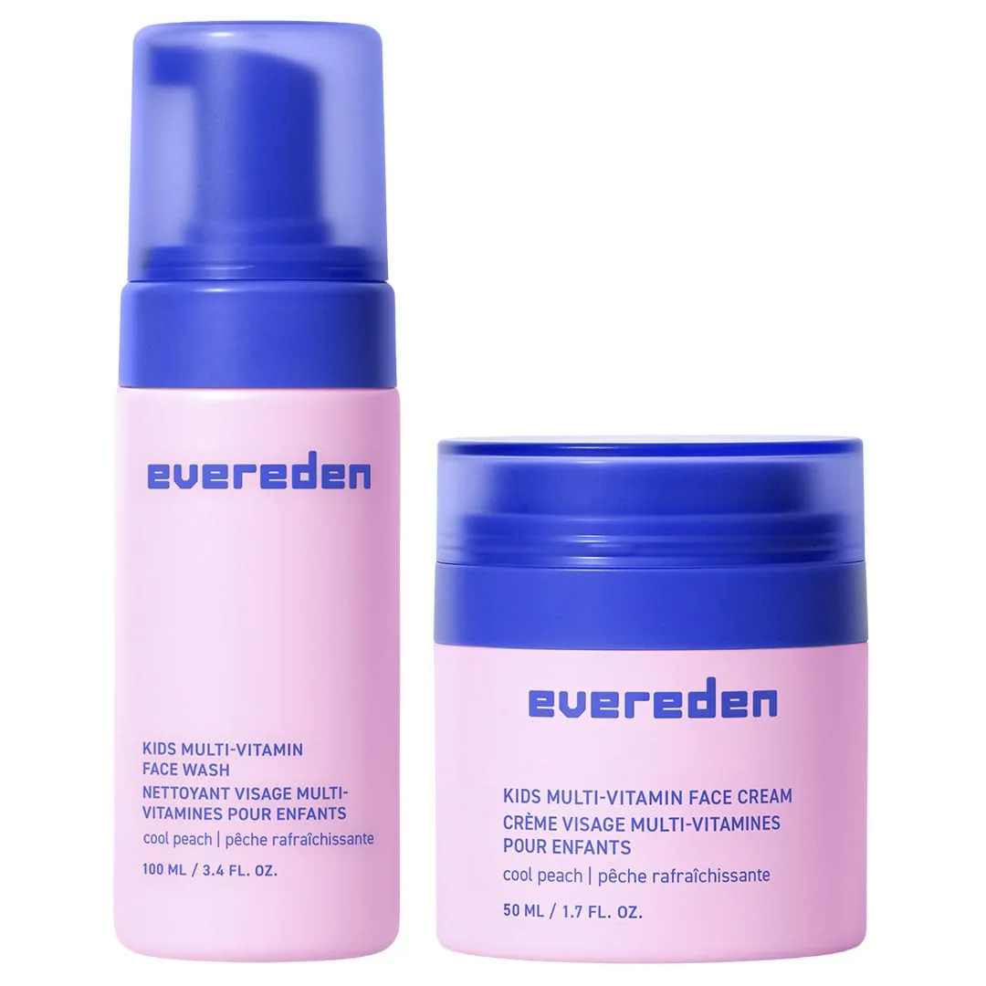 Evereden Kids Multi-Vitamin Face Wash & Cream Set, Vegan, Peach, Ages 3+