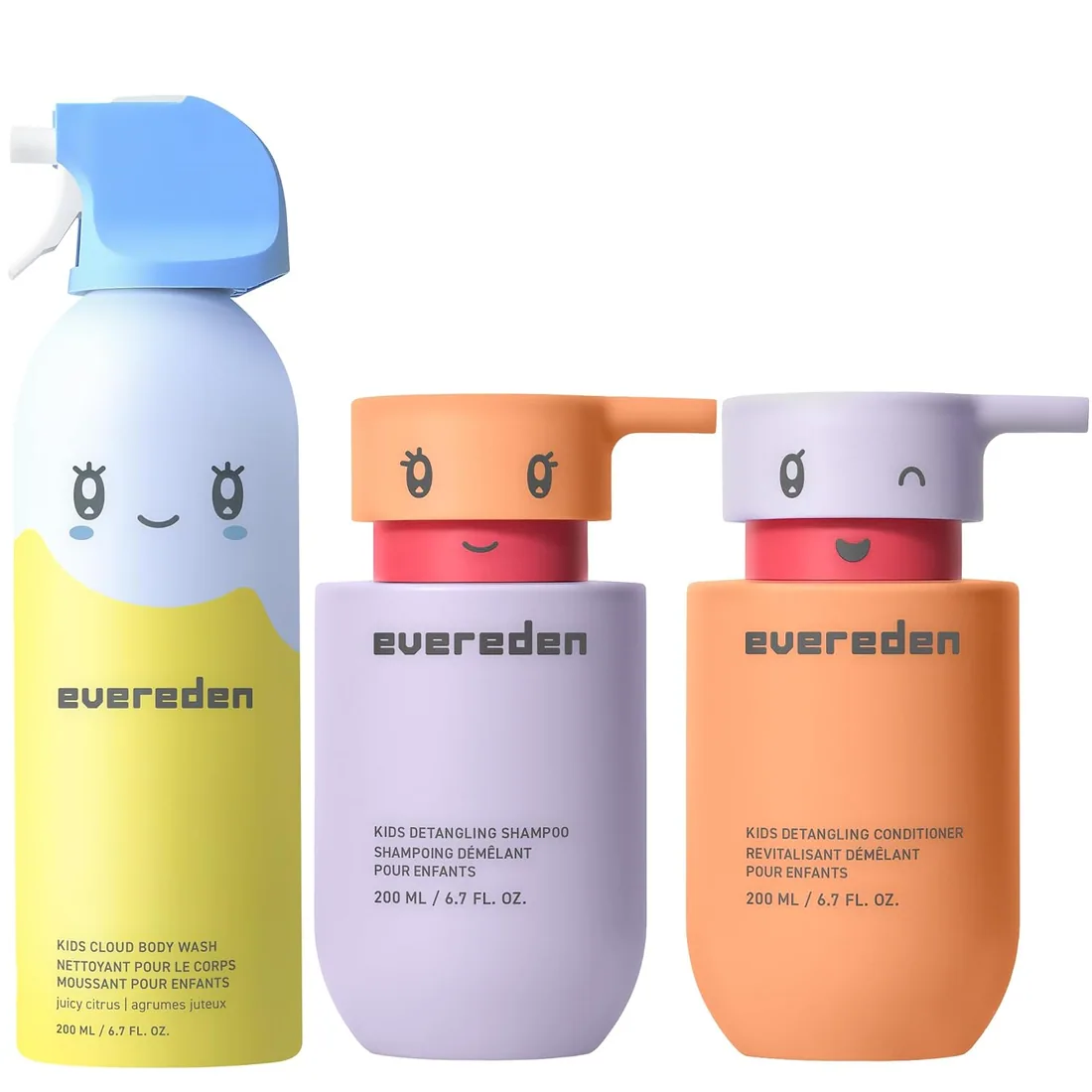 Evereden Kids Cloud Body Wash (6.7 fl. oz., Juicy Citrus) & Hair Duo - Detangling Shampoo & Conditioner - with Plant Protein Peptides & Argan Oil