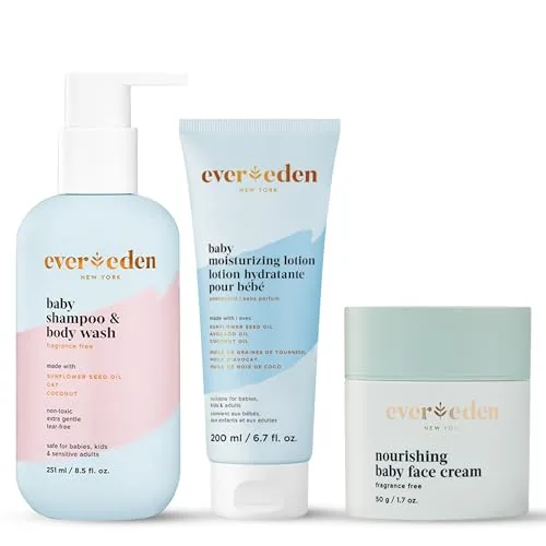 Evereden Nourishing Baby Face Cream 1.7 oz. and Bathtime DUO: Lotion for Newborn and 2-in-1 Newborn Shampoo and Body Wash