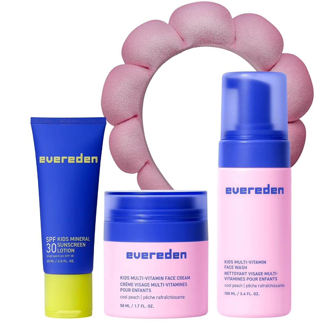 Evereden Kids Mineral Sunscreen, Face Wash, Cream & Headband, EWG Verified