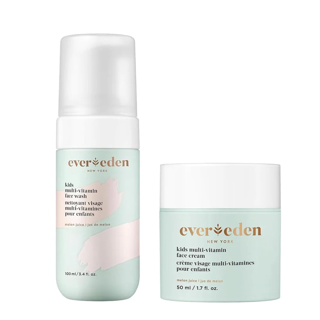 Evereden Kids Multi-Vitamin Face Wash & Cream Set, Vegan, Melon, Ages 3+