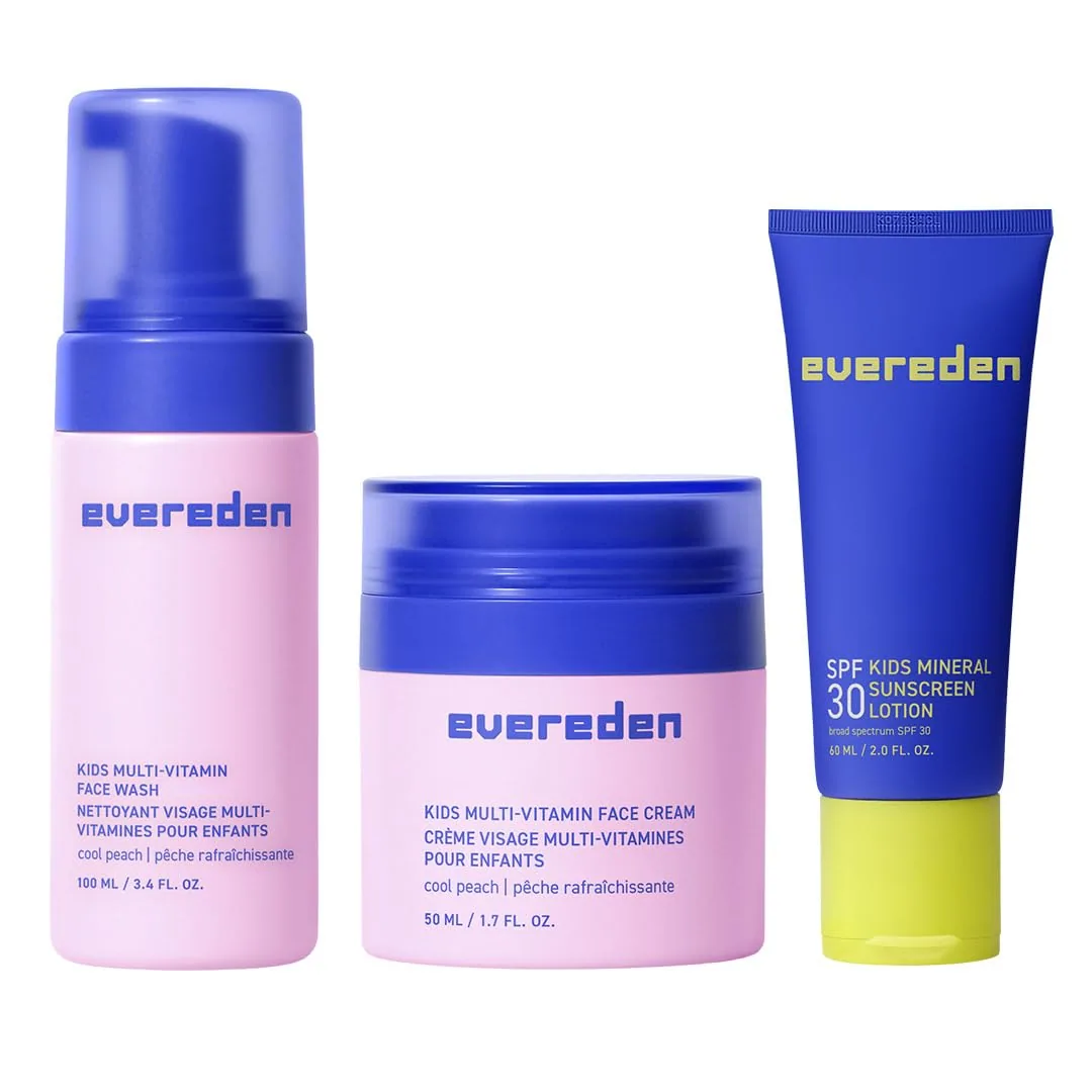 Evereden Kids Face Wash, Cream & Mineral SPF 30 Set, Peach, Ages 4+