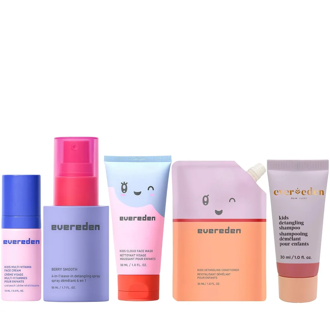 Evereden Kids Travel Set, 5-Piece Mini Skin & Hair Care, TSA-Friendly