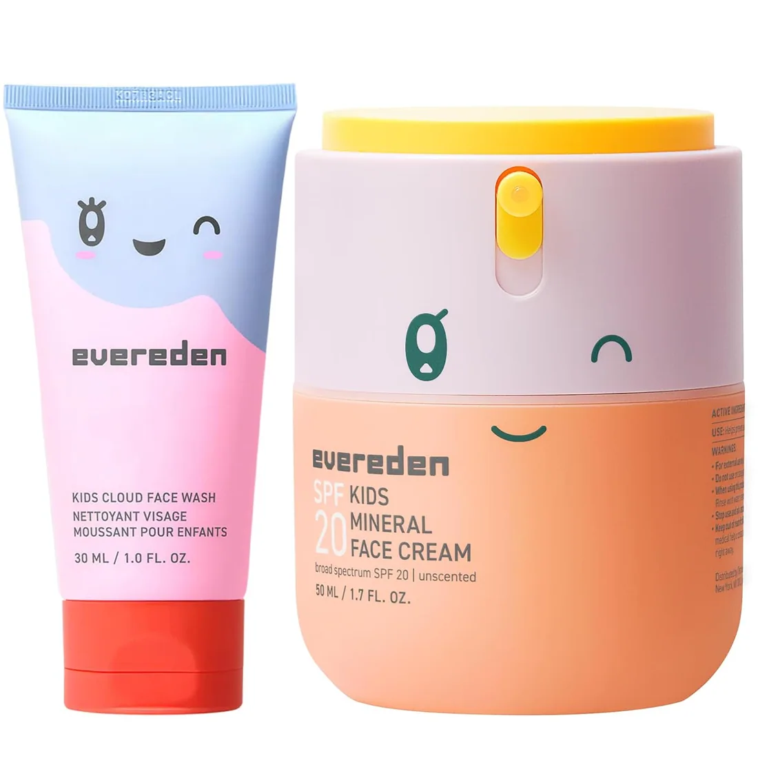 Evereden Kids Travel Size Face Wash & SPF 20 Cream, EWG Verified, Ages 3+