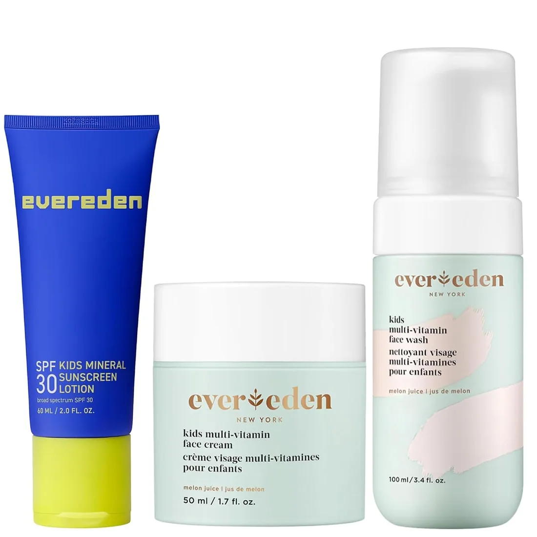 Evereden Kids Face Wash, Cream & Mineral SPF 30 Set, Melon, Ages 4+