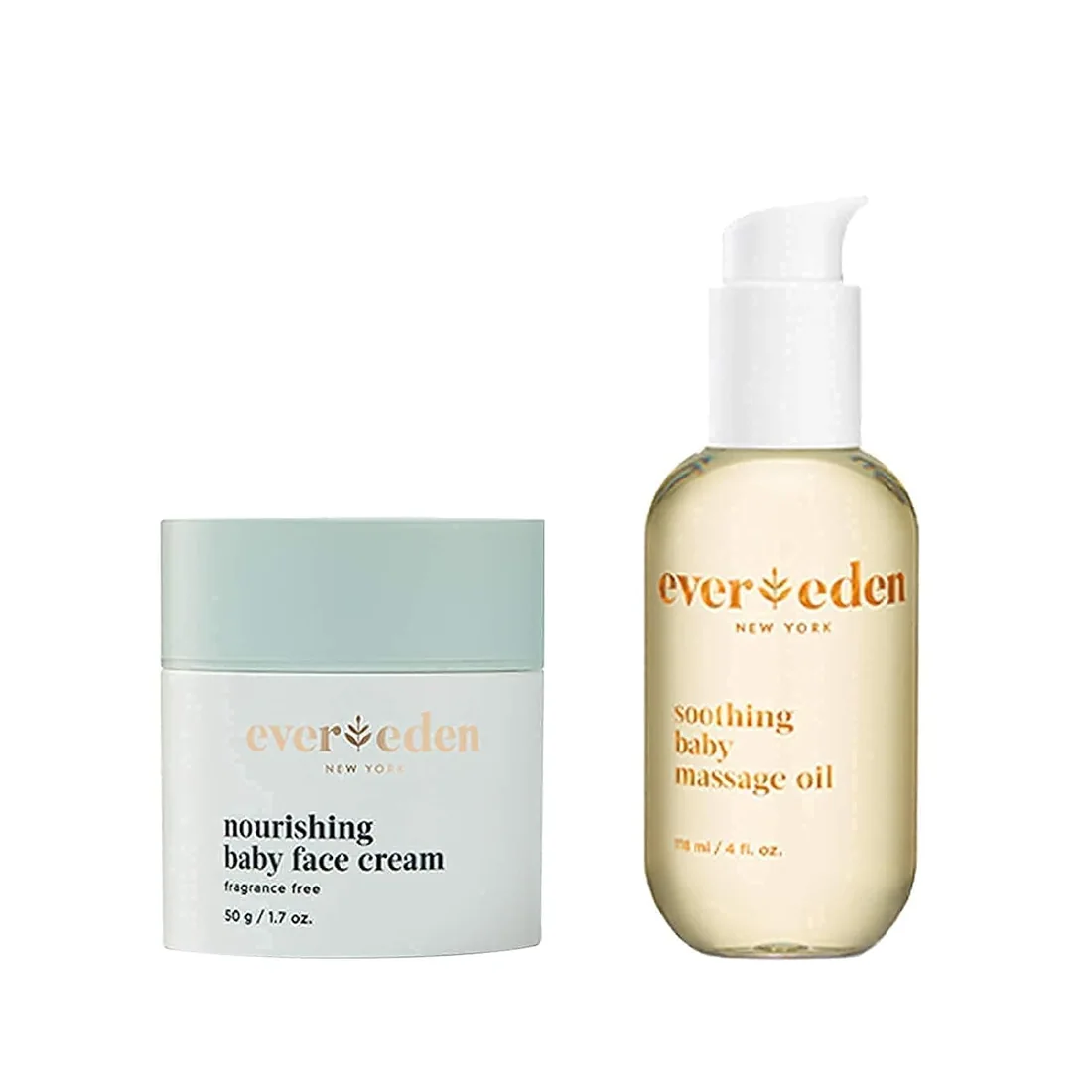 Evereden Soothing Baby Massage Oil, 4 fl oz & Nourishing Face Cream, 1.7 oz