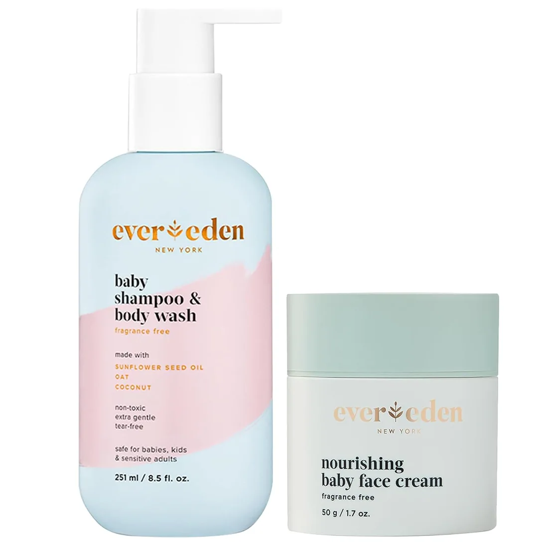 Evereden Baby Face Cream & Shampoo 2-in-1, Dermatologist-Tested, Unscented
