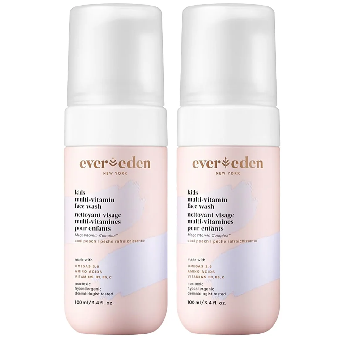 Evereden Kids Face Wash, Dermatologist-Tested, EWG Verified, Peach, 2-Pack