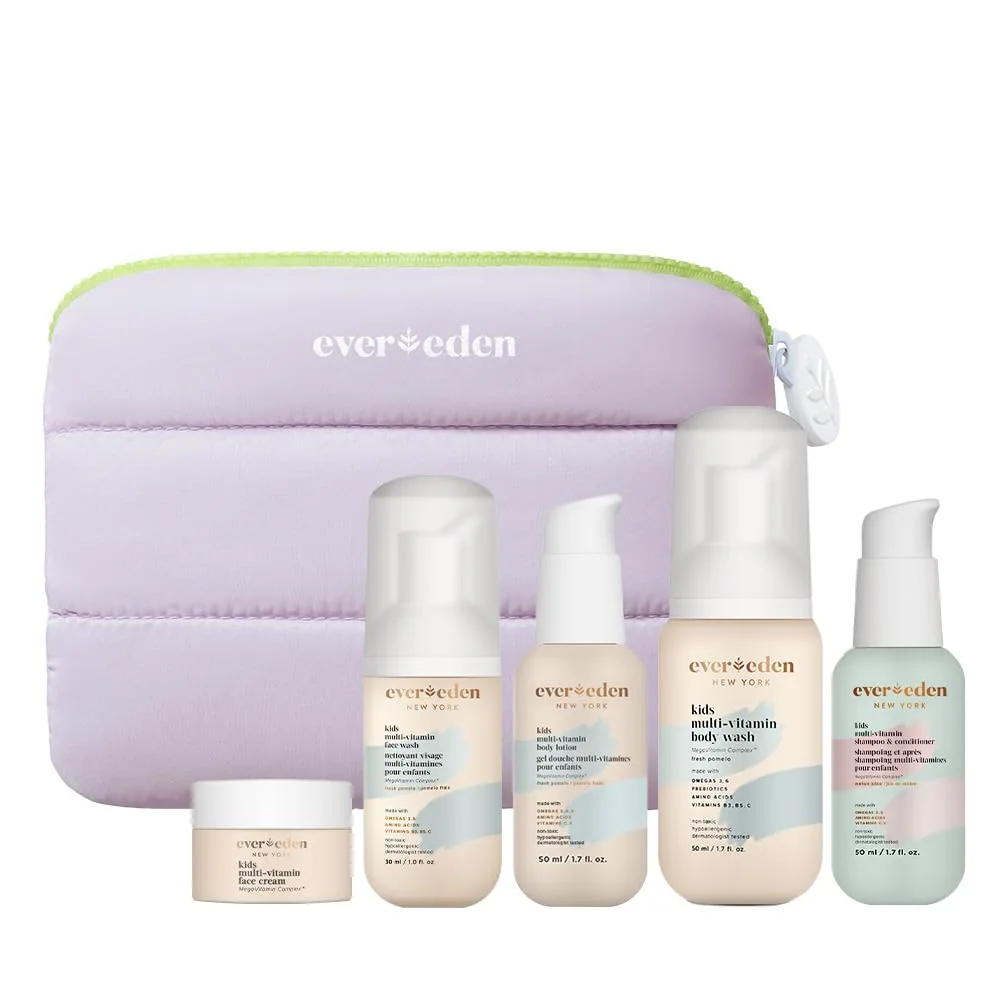 Evereden Kids Travel Set, 5-Piece Skin, Hair & Body Care, TSA-Friendly