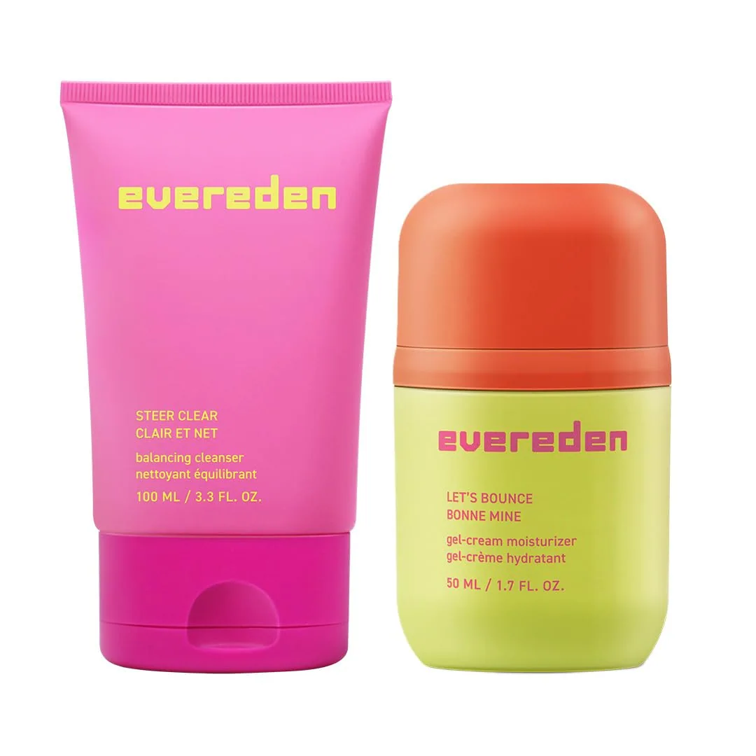 Evereden Let's Bounce Teen Face Moisturizer & Steer Clear Balancing Jelly Cleanser Pre Teen Face Wash Bundle: Clean & Vegan Skincare with Triple Green Tea Complex - Non-Drying & Non-Greasy