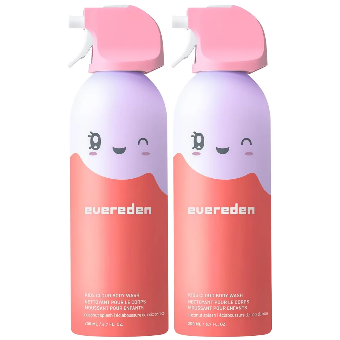 Evereden Cloud Foam Kids Body Wash, Dermatologist-Tested, Coconut, 2-pack