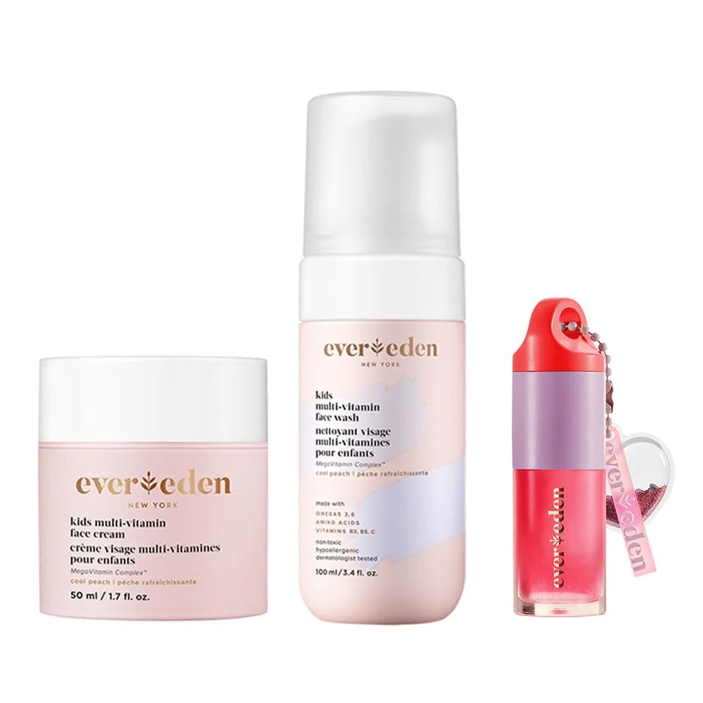 Evereden Kids Face Wash, Face Cream & Lip Oil Red, Dermatologist-Tested