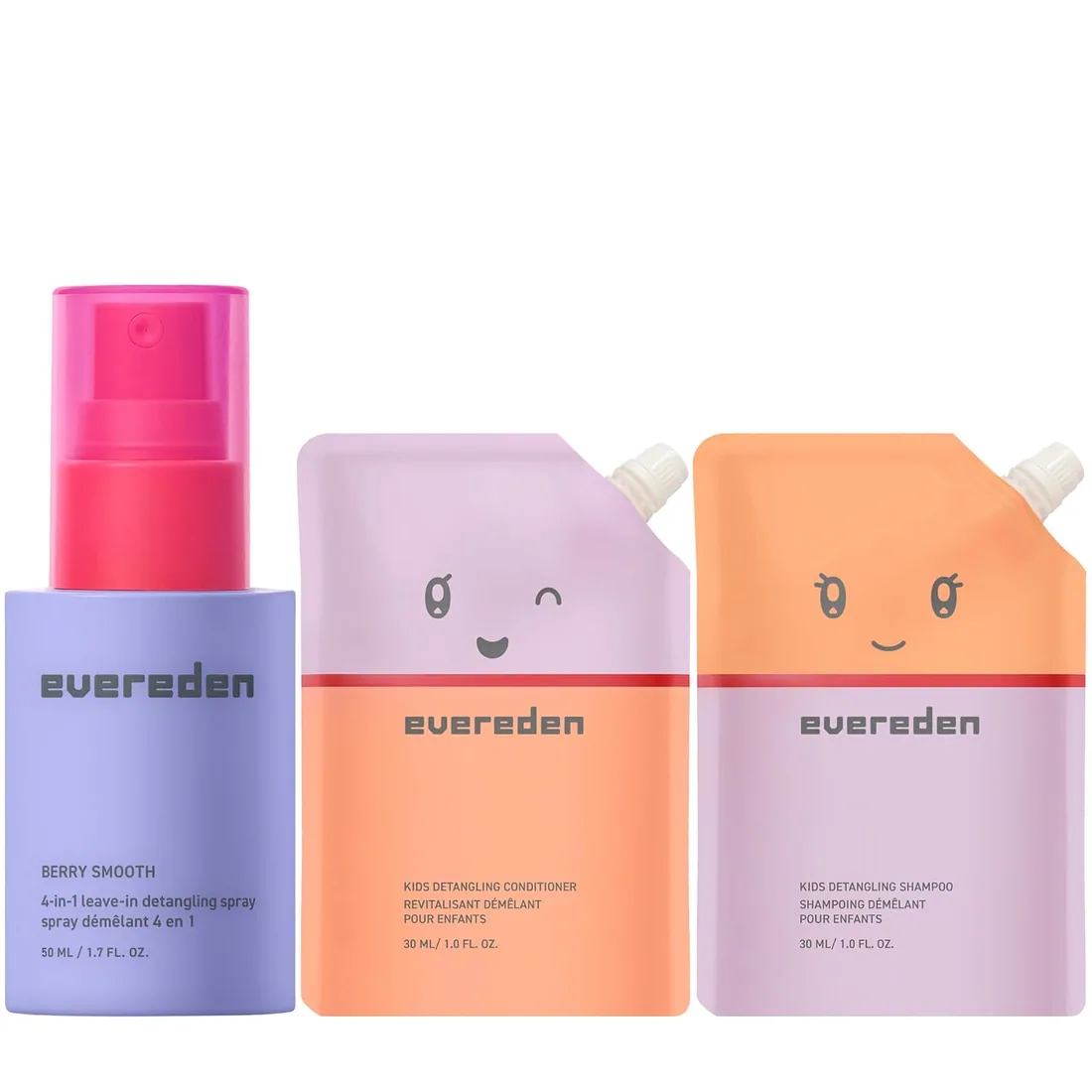 Evereden Kids Travel Shampoo, Conditioner & Detangling Spray Set, Vegan